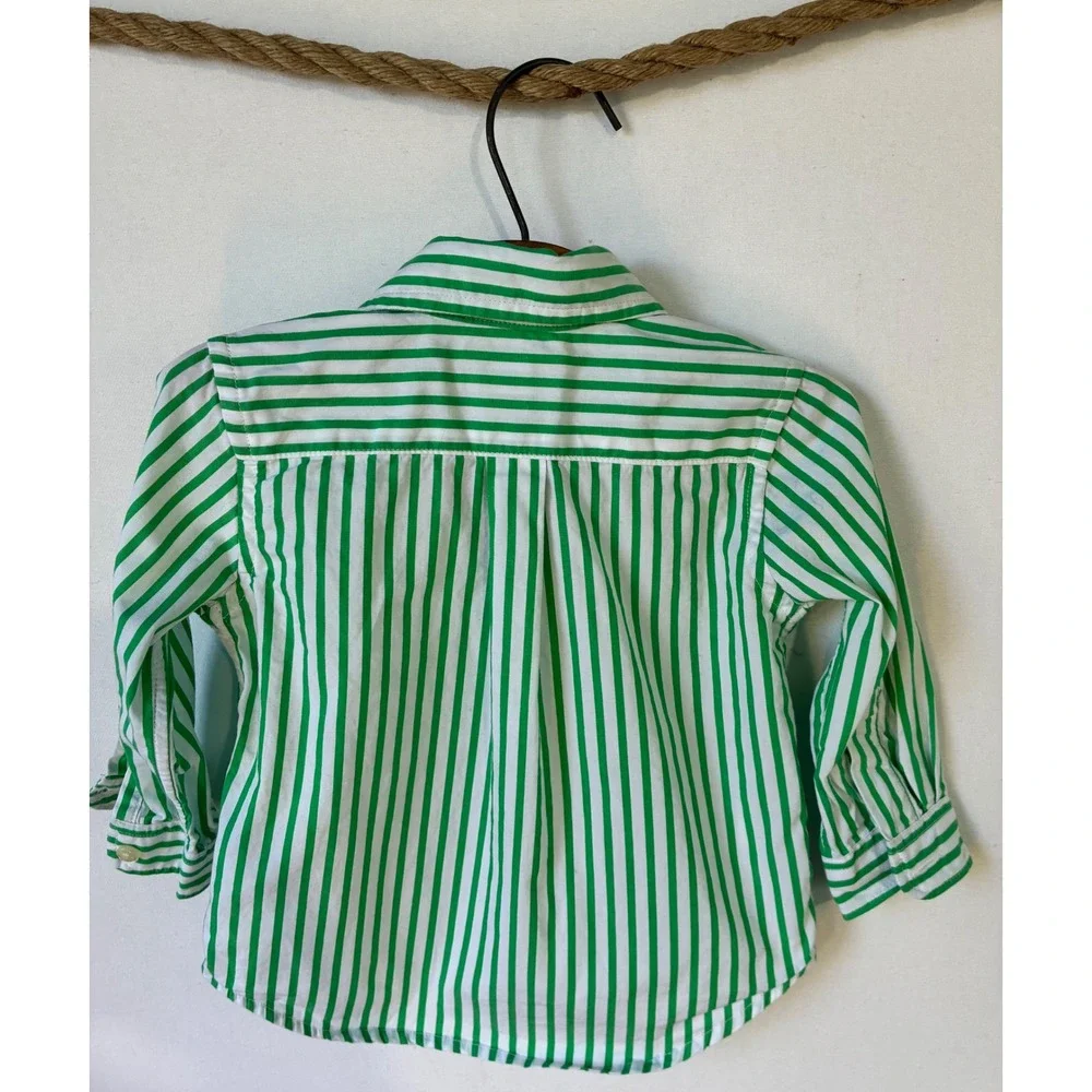 Ralph Lauren Button‎ Down Striped Long Sleeve Baby 9M Green Excellent